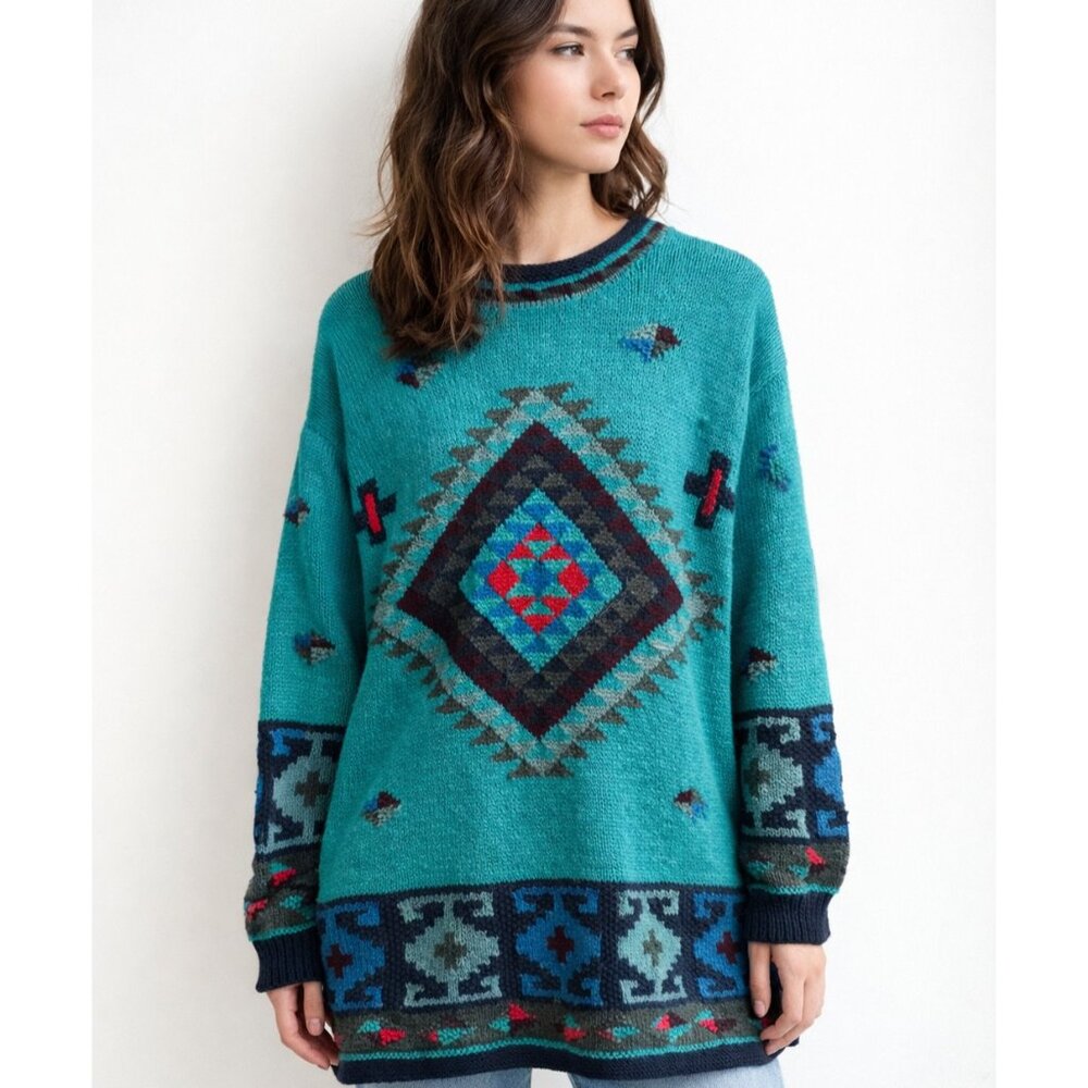 Vintage Bechamel Cotton Navajo Southwestern Print Pullover sweater M